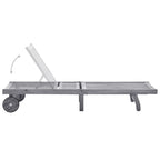 Outdoor Sun Chaise Lounger, Gray Solid Acacia Wood, Casters, 78 Inch