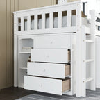 Twin Loft Bed with Pull-Out Desk, 2 Cabinets, 4 Drawers & Shelves