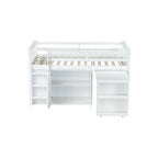 Twin Loft Bed with Pull-Out Desk, 2 Cabinets, 4 Drawers & Shelves