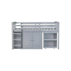 Twin Loft Bed with Pull-Out Desk, 2 Cabinets, 4 Drawers & Shelves