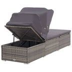 Casey Sun Chaise Lounger with Canopy, Cushion, Gray Rattan, 77 Inch