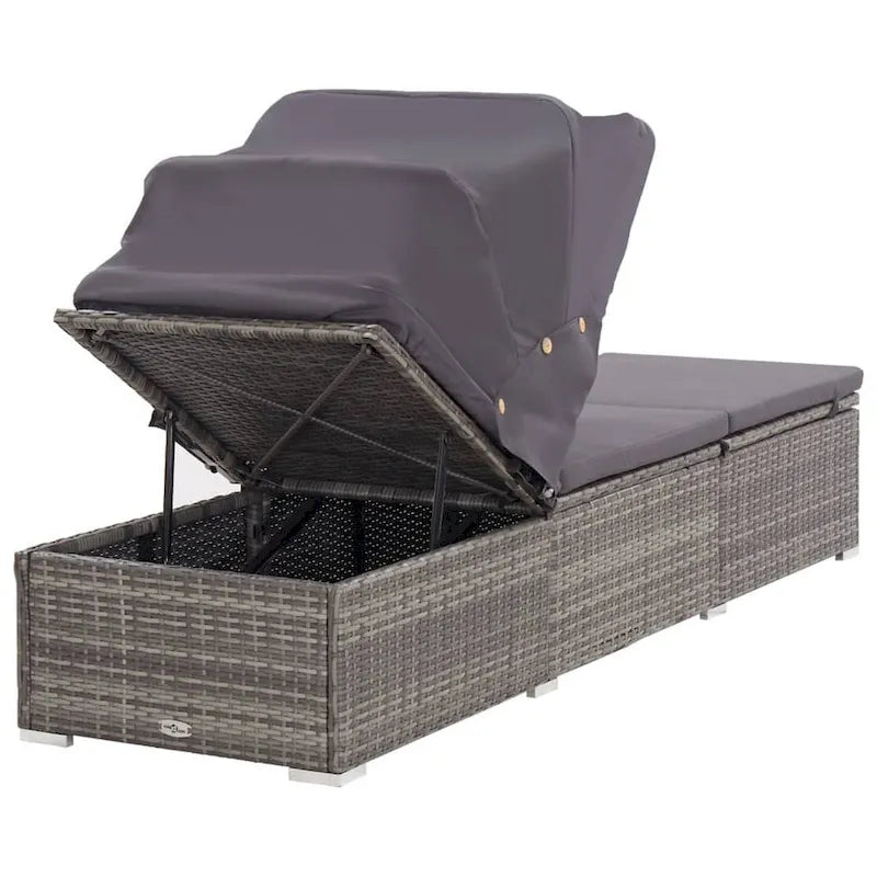 Casey Sun Chaise Lounger with Canopy, Cushion, Gray Rattan, 77 Inch