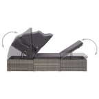 Casey Sun Chaise Lounger with Canopy, Cushion, Gray Rattan, 77 Inch