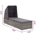 Casey Sun Chaise Lounger with Canopy, Cushion, Gray Rattan, 77 Inch