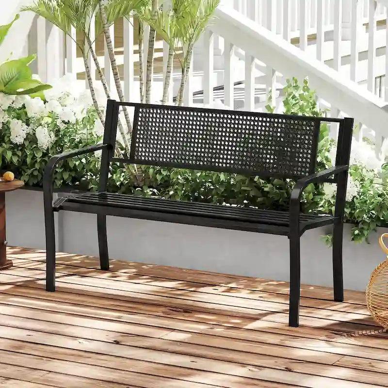 Costway 50 Garden Bench with Patterned Backrest and Curved Armrests - See Details