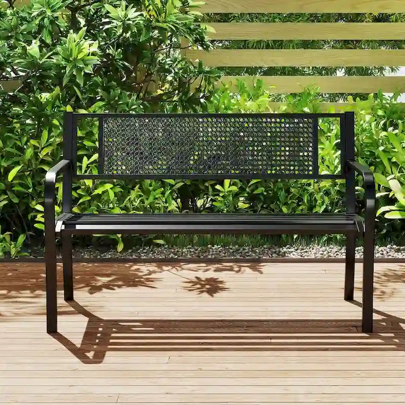 Costway 50 Garden Bench with Patterned Backrest and Curved Armrests - See Details
