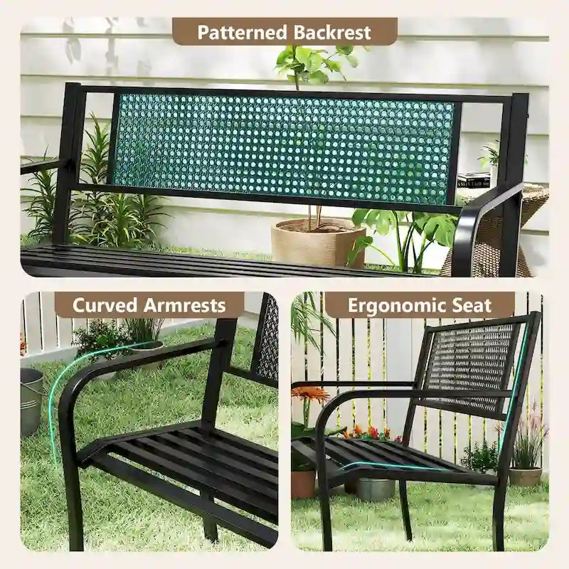 Costway 50 Garden Bench with Patterned Backrest and Curved Armrests - See Details