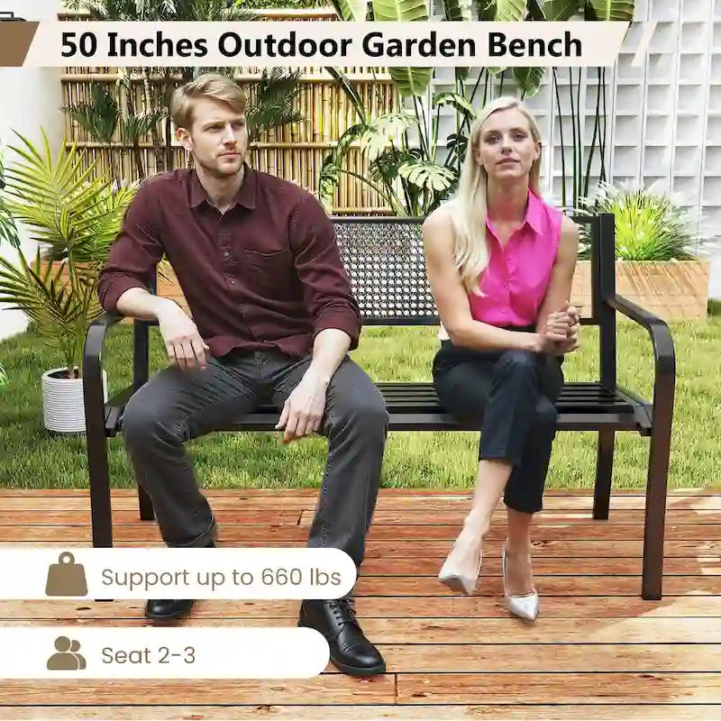 Costway 50 Garden Bench with Patterned Backrest and Curved Armrests - See Details
