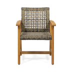 2pc Hampton Dining Chair Set Natural Stained Acacia Wood and PE Rattan Outdoor Patio Furniture 33in