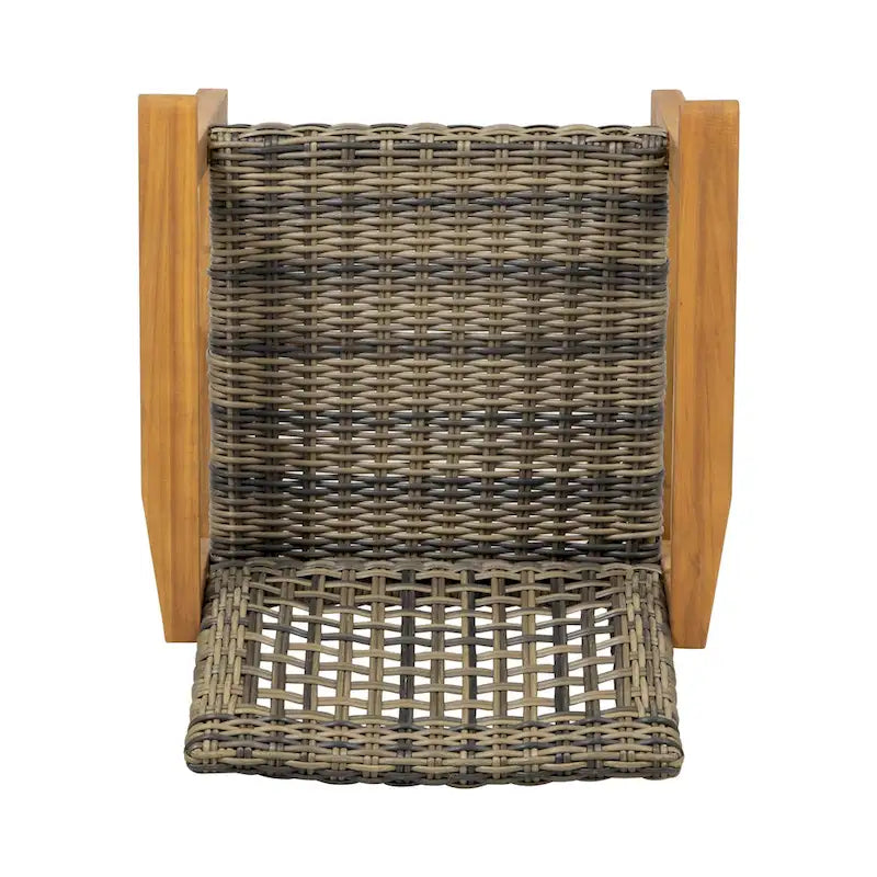 2pc Hampton Dining Chair Set Natural Stained Acacia Wood and PE Rattan Outdoor Patio Furniture 33in