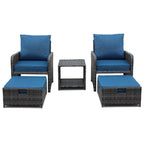 5-Piece Wicker Patio Set  Includes All-Weather Chairs With Ottomans & Coffee Table, Perfect For Poolside, Garden .