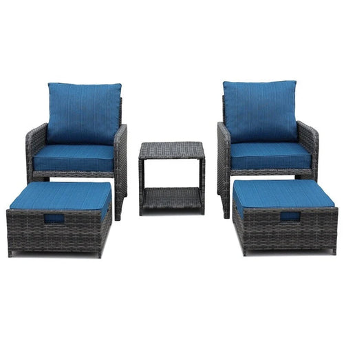 5-Piece Wicker Patio Set  Includes All-Weather Chairs With Ottomans & Coffee Table, Perfect For Poolside, Garden .