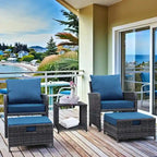 5-Piece Wicker Patio Set  Includes All-Weather Chairs With Ottomans & Coffee Table, Perfect For Poolside, Garden .