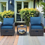 5-Piece Wicker Patio Set  Includes All-Weather Chairs With Ottomans & Coffee Table, Perfect For Poolside, Garden .