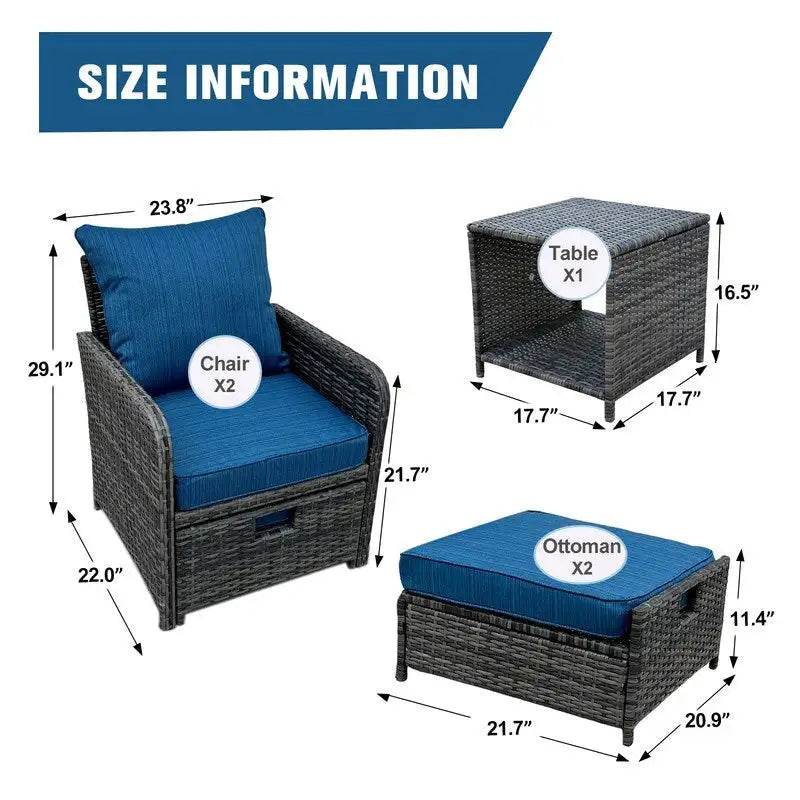 5-Piece Wicker Patio Set  Includes All-Weather Chairs With Ottomans & Coffee Table, Perfect For Poolside, Garden .