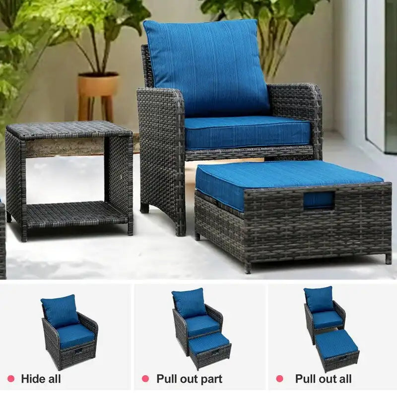 5-Piece Wicker Patio Set  Includes All-Weather Chairs With Ottomans & Coffee Table, Perfect For Poolside, Garden .