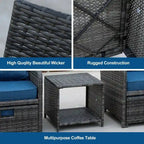 5-Piece Wicker Patio Set  Includes All-Weather Chairs With Ottomans & Coffee Table, Perfect For Poolside, Garden .