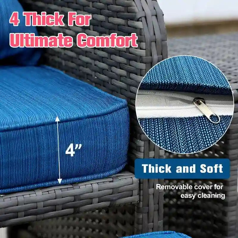 5-Piece Wicker Patio Set  Includes All-Weather Chairs With Ottomans & Coffee Table, Perfect For Poolside, Garden .