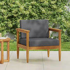 Gavin Club Chair Dark Grey Acacia Wood and Fabric Water-Resistant Outdoor Patio 29in Wide
