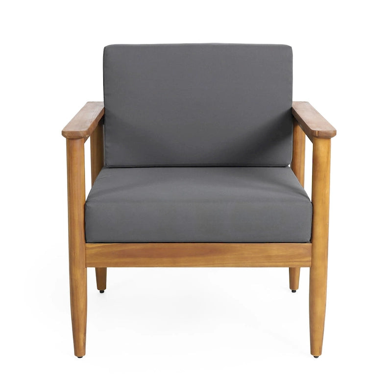 Gavin Club Chair Dark Grey Acacia Wood and Fabric Water-Resistant Outdoor Patio 29in Wide