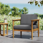 Gavin Club Chair Dark Grey Acacia Wood and Fabric Water-Resistant Outdoor Patio 29in Wide