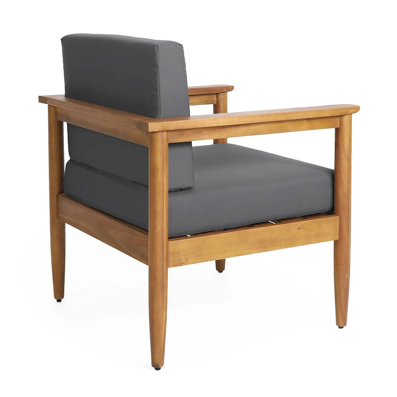 Gavin Club Chair Dark Grey Acacia Wood and Fabric Water-Resistant Outdoor Patio 29in Wide