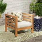 Oana Club Chair Beige Acacia Wood Outdoor Patio Furniture Waterproof Cushions 30in