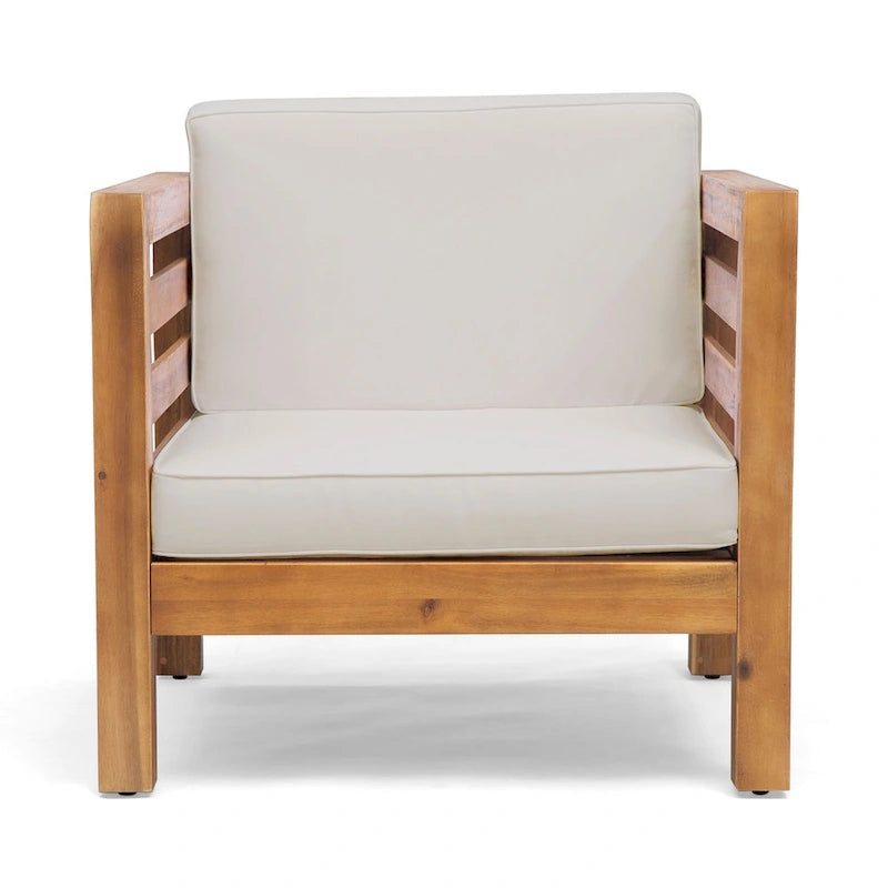 Oana Club Chair Beige Acacia Wood Outdoor Patio Furniture Waterproof Cushions 30in