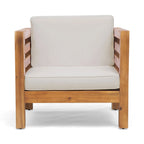 Oana Club Chair Beige Acacia Wood Outdoor Patio Furniture Waterproof Cushions 30in