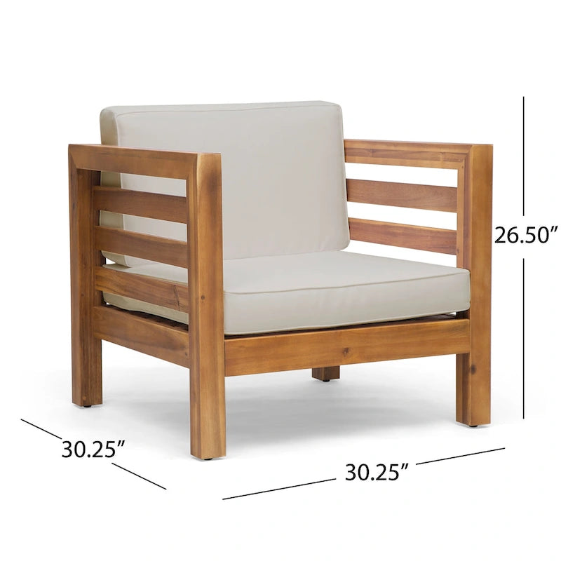 Oana Club Chair Beige Acacia Wood Outdoor Patio Furniture Waterproof Cushions 30in