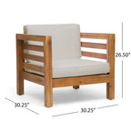Oana Club Chair Beige Acacia Wood Outdoor Patio Furniture Waterproof Cushions 30in
