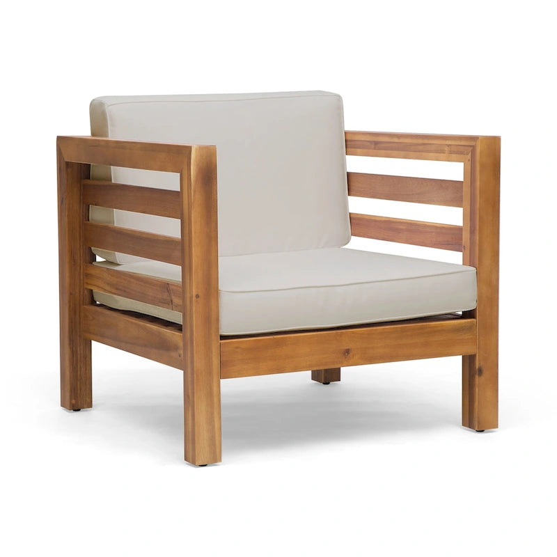 Oana Club Chair Beige Acacia Wood Outdoor Patio Furniture Waterproof Cushions 30in