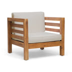Oana Club Chair Beige Acacia Wood Outdoor Patio Furniture Waterproof Cushions 30in