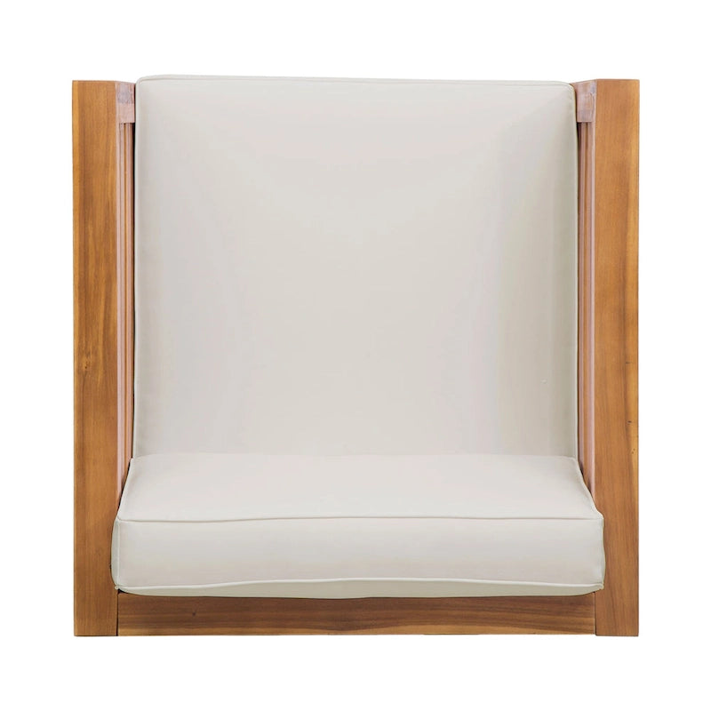 Oana Club Chair Beige Acacia Wood Outdoor Patio Furniture Waterproof Cushions 30in