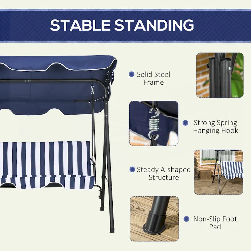 3-Seat Outdoor Patio Swing Chair with Removable Cushion