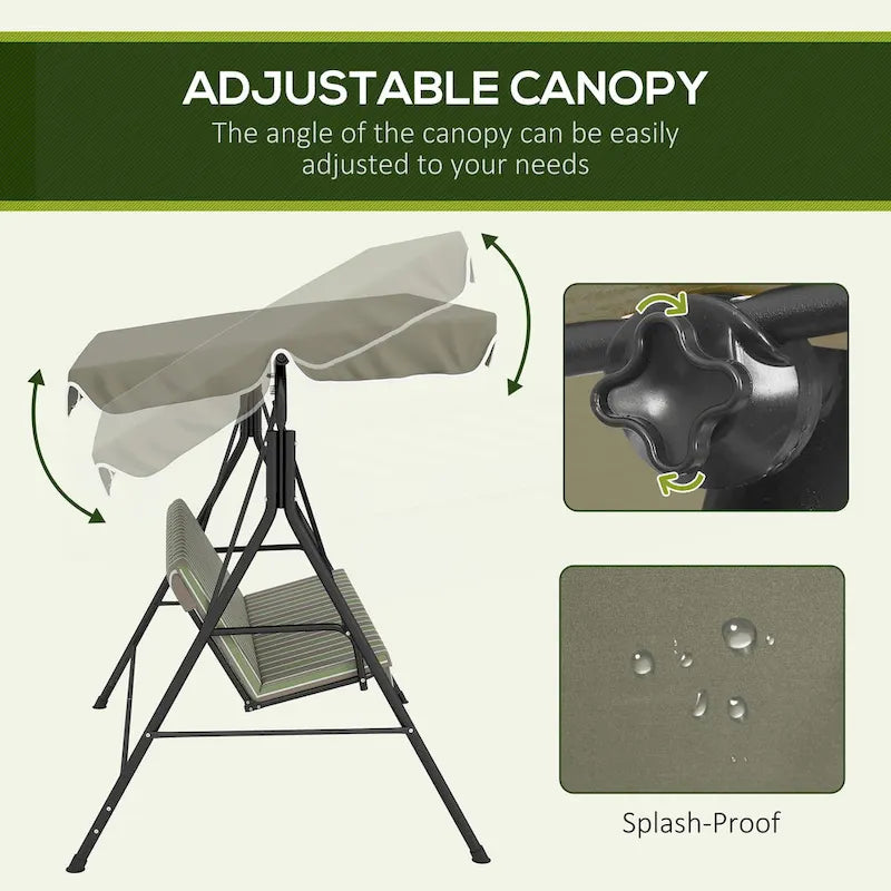 3-Seat Outdoor Patio Swing Chair with Removable Cushion