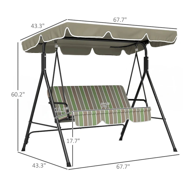 3-Seat Outdoor Patio Swing Chair with Removable Cushion