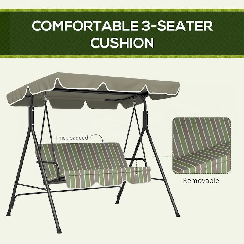 3-Seat Outdoor Patio Swing Chair with Removable Cushion