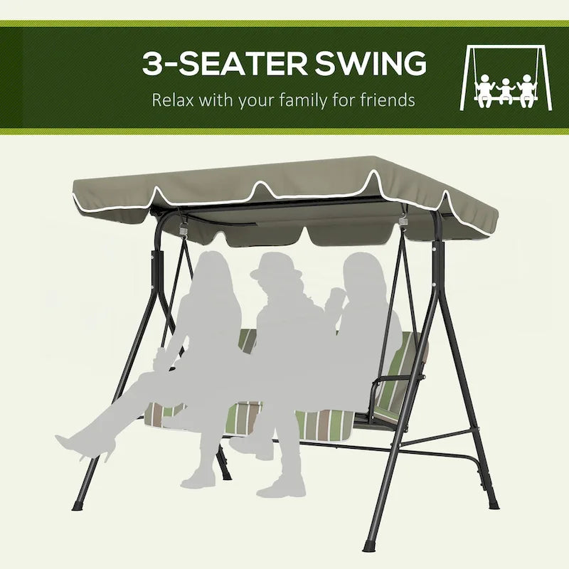 3-Seat Outdoor Patio Swing Chair with Removable Cushion