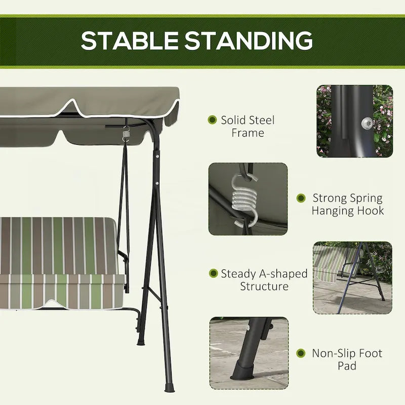 3-Seat Outdoor Patio Swing Chair with Removable Cushion