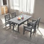 5 Piece Outdoor Dining Table and Chair Set, Garden Wooden Furniture Set, Rectangular Table with Umbrella Hole and 4 Chairs
