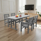 5 Piece Outdoor Dining Table and Chair Set, Garden Wooden Furniture Set, Rectangular Table with Umbrella Hole and 4 Chairs