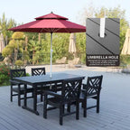 5 Piece Outdoor Dining Table and Chair Set, Garden Wooden Furniture Set, Rectangular Table with Umbrella Hole and 4 Chairs