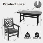 5 Piece Outdoor Dining Table and Chair Set, Garden Wooden Furniture Set, Rectangular Table with Umbrella Hole and 4 Chairs