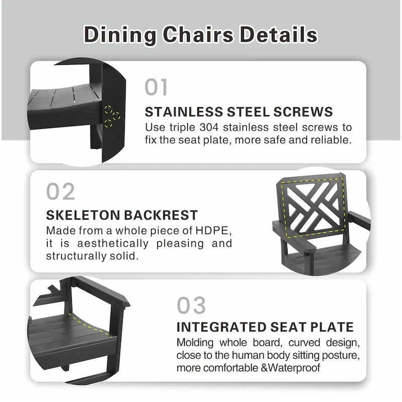 5 Piece Outdoor Dining Table and Chair Set, Garden Wooden Furniture Set, Rectangular Table with Umbrella Hole and 4 Chairs