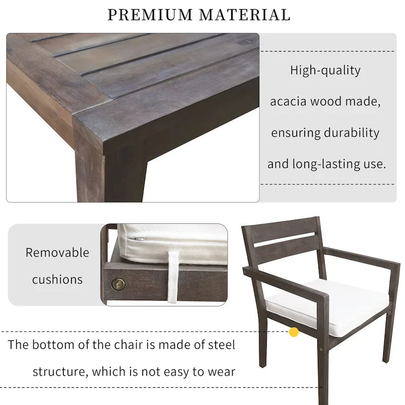Acacia Wood Outdoor Dining Table And Chairs Suitable For Patio