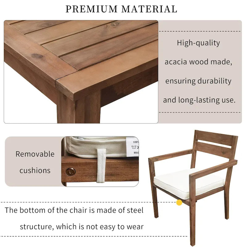 Acacia Wood Outdoor Dining Table And Chairs Suitable For Patio