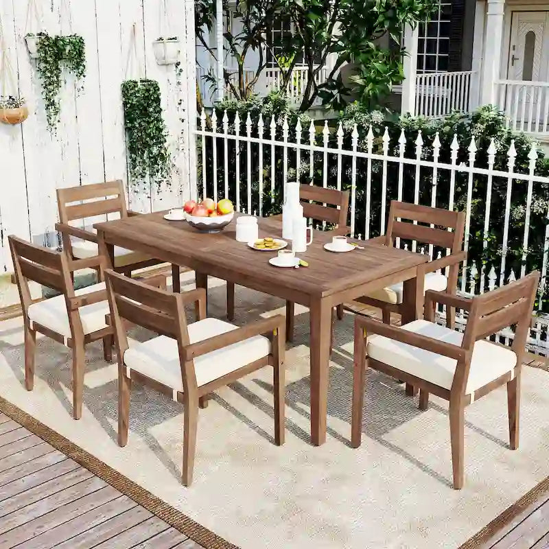 Acacia Wood Outdoor Dining Table And Chairs Suitable For Patio