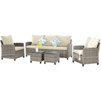 6 PCS Patio Furniture Set, Outdoor Wicker Conversation Sectional Sofa Couch Furniture Sets with Ottomans