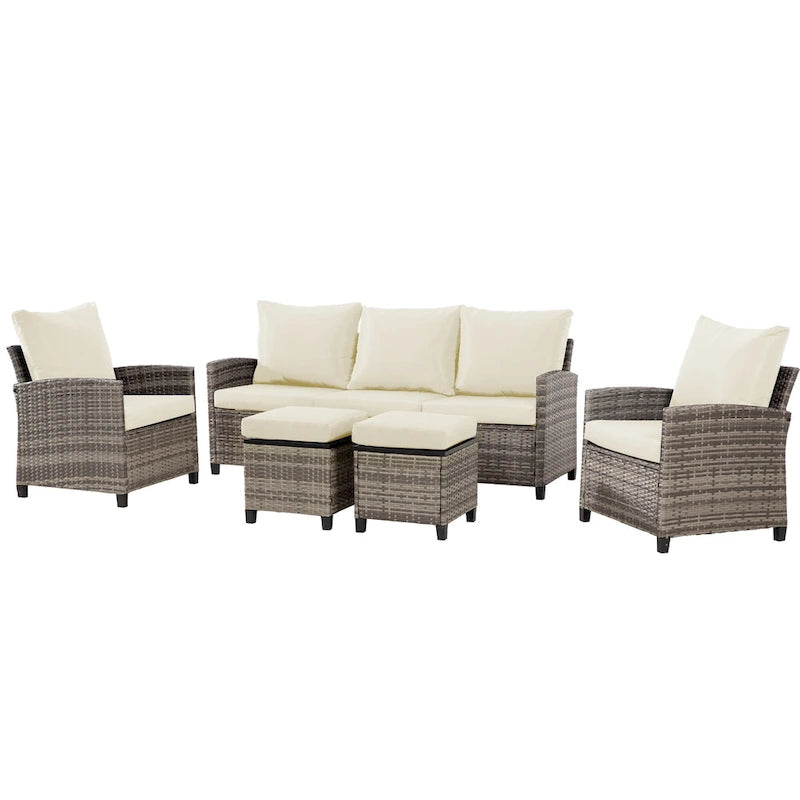6 PCS Patio Furniture Set, Outdoor Wicker Conversation Sectional Sofa Couch Furniture Sets with Ottomans